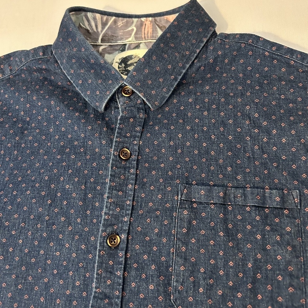 7 Diamonds Shirt Mens Medium Blue Stretch Denim Audio Tree Short Sleeve Casual